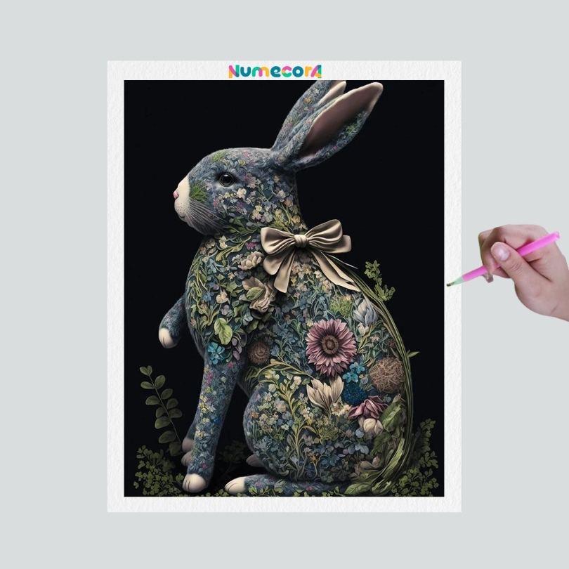 Pintura Terapêutica com Diamantes - Coelho Florido - Tela 100% Preenchida