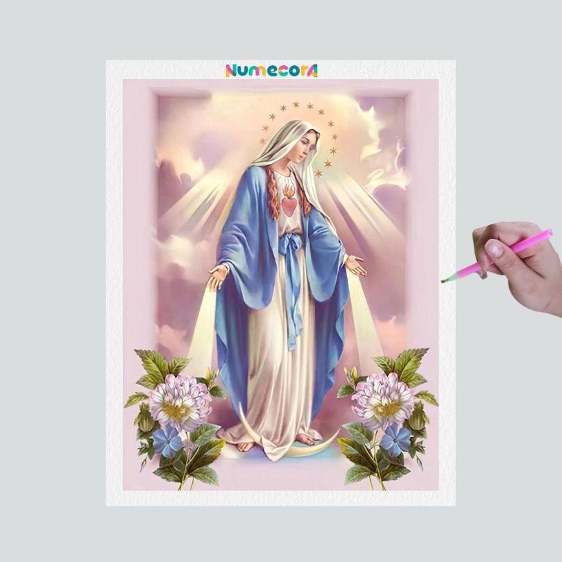 Pintura Terapêutica com Diamantes - Nossa Senhora - Tela 100% Preenchida