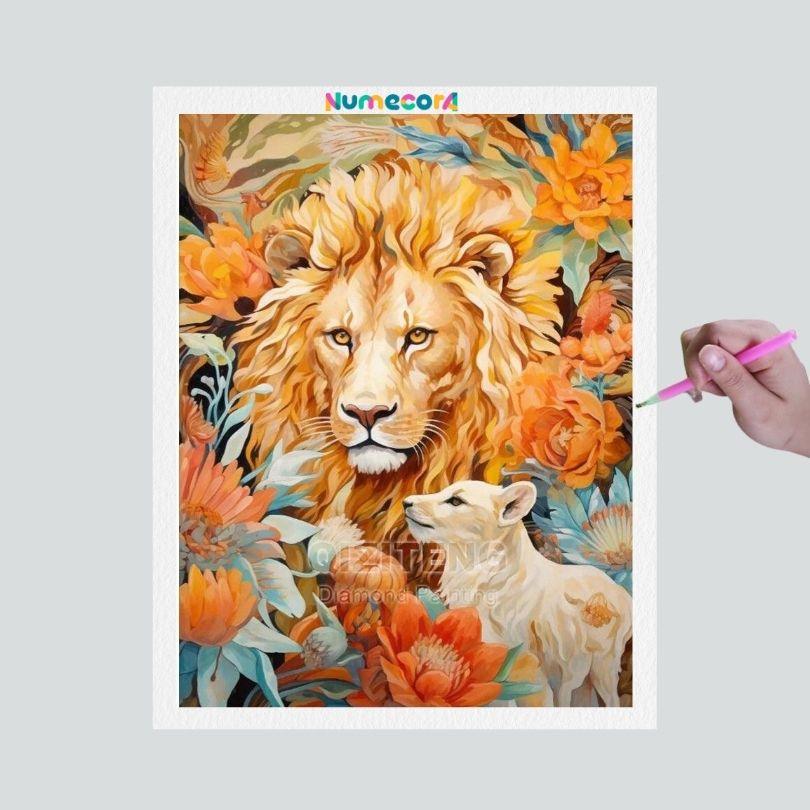 Pintura Terapêutica com Diamantes - Leão na selva- Tela 100% Preenchida