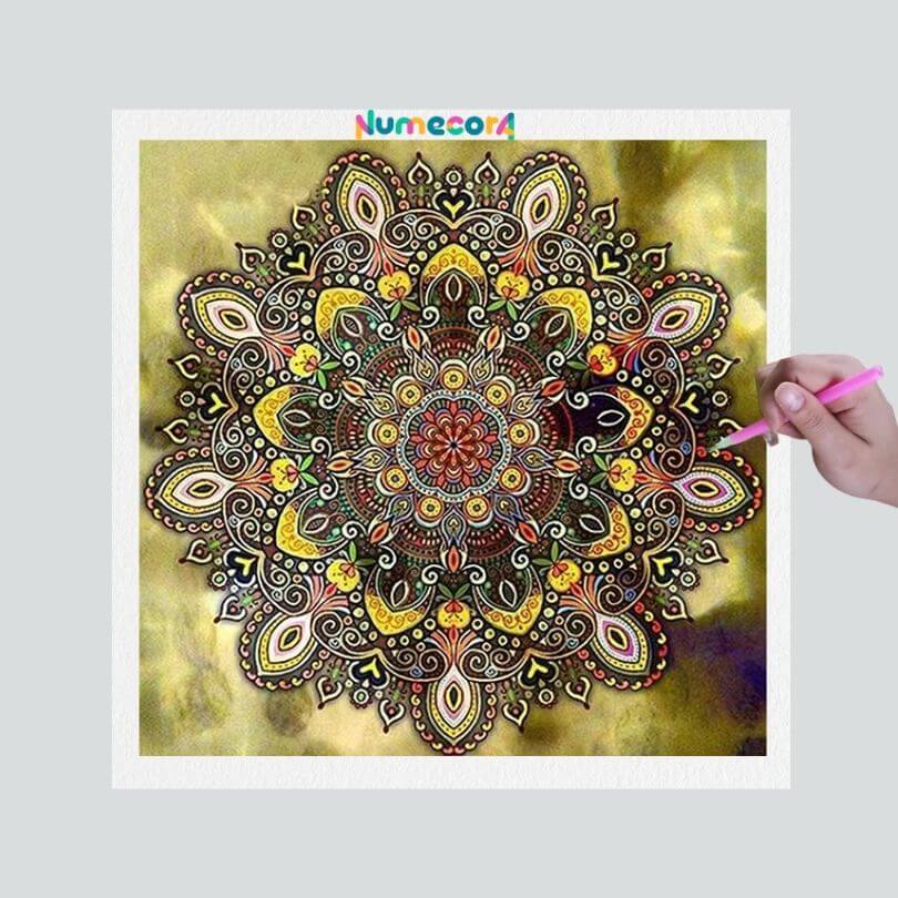 Pintura Terapêutica com Diamantes - Mandala Honey
