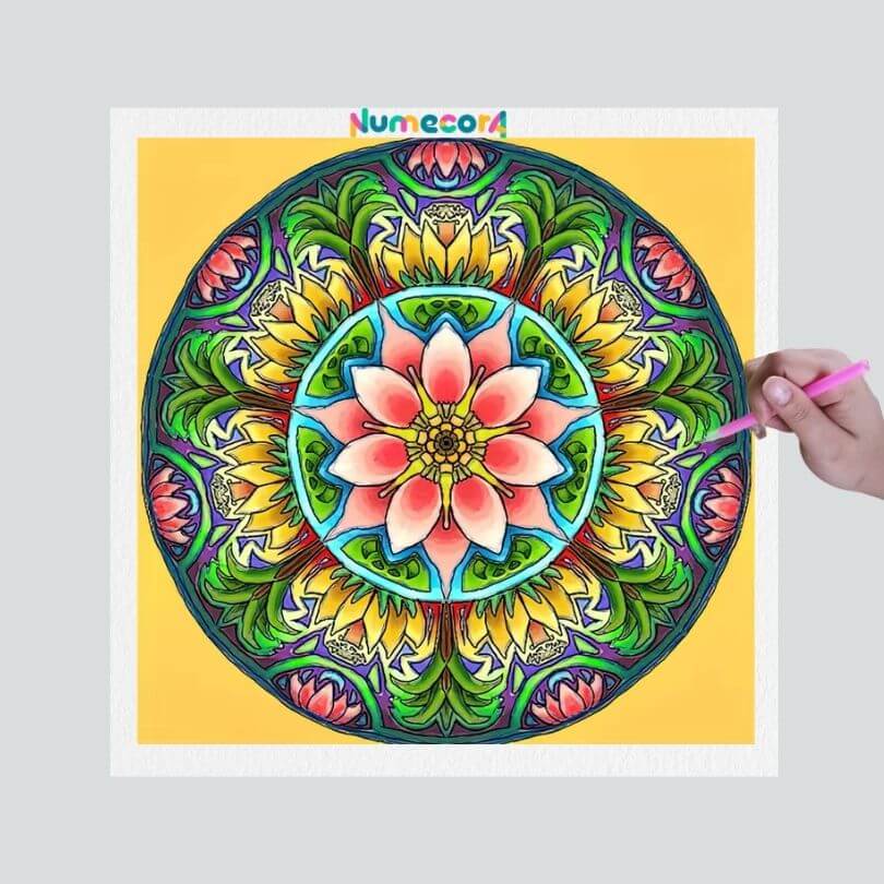 Pintura Terapêutica com Diamantes - Mandala Amarela