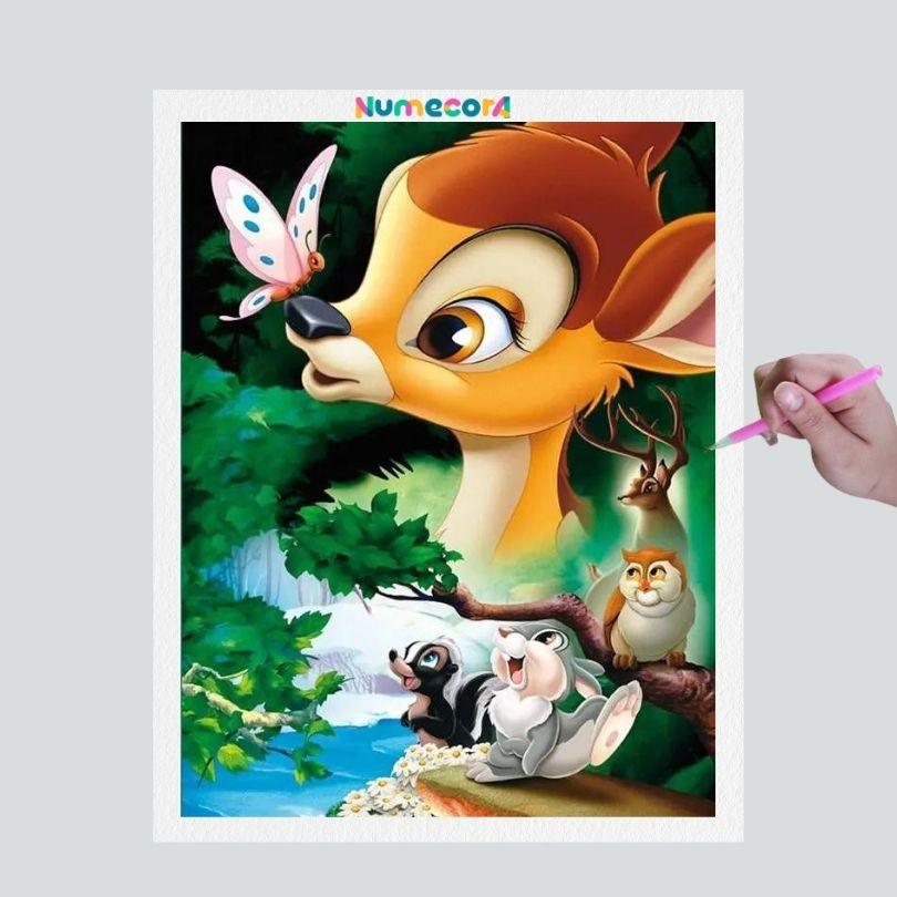 Pintura Terapêutica com Diamantes - Bambi - Disney - Tela 100% Preenchida - Diamante Redondo