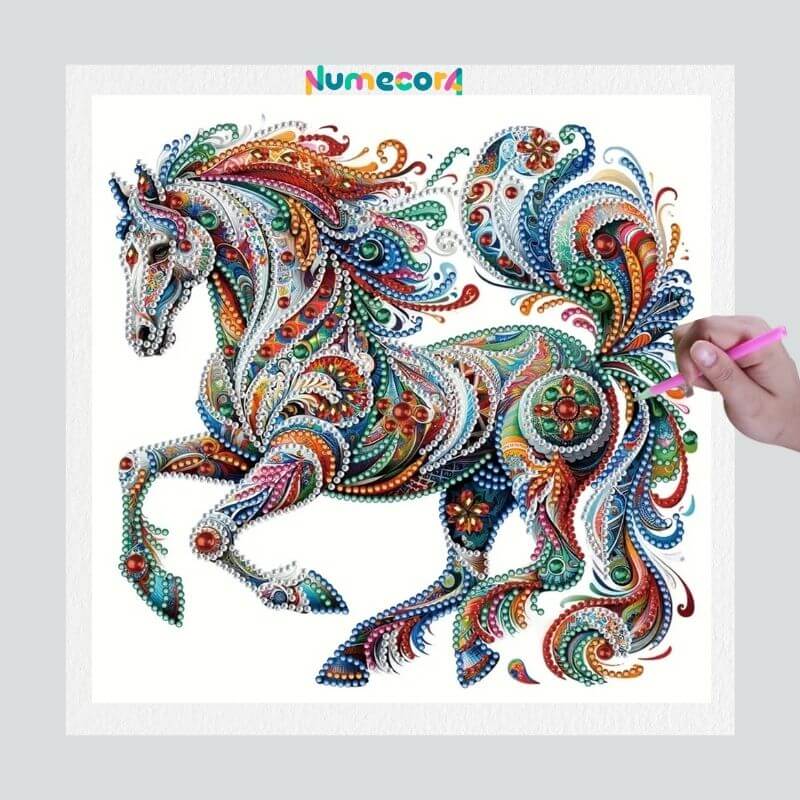 Pintura Terapêutica com Diamantes - Cavalo - Diamante Especial - Tela 100% Preenchida