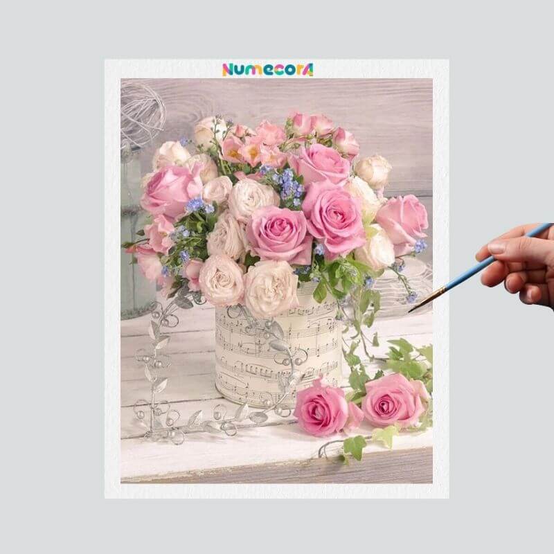 Pintura Terapêutica Numerada - Vaso de Rosas
