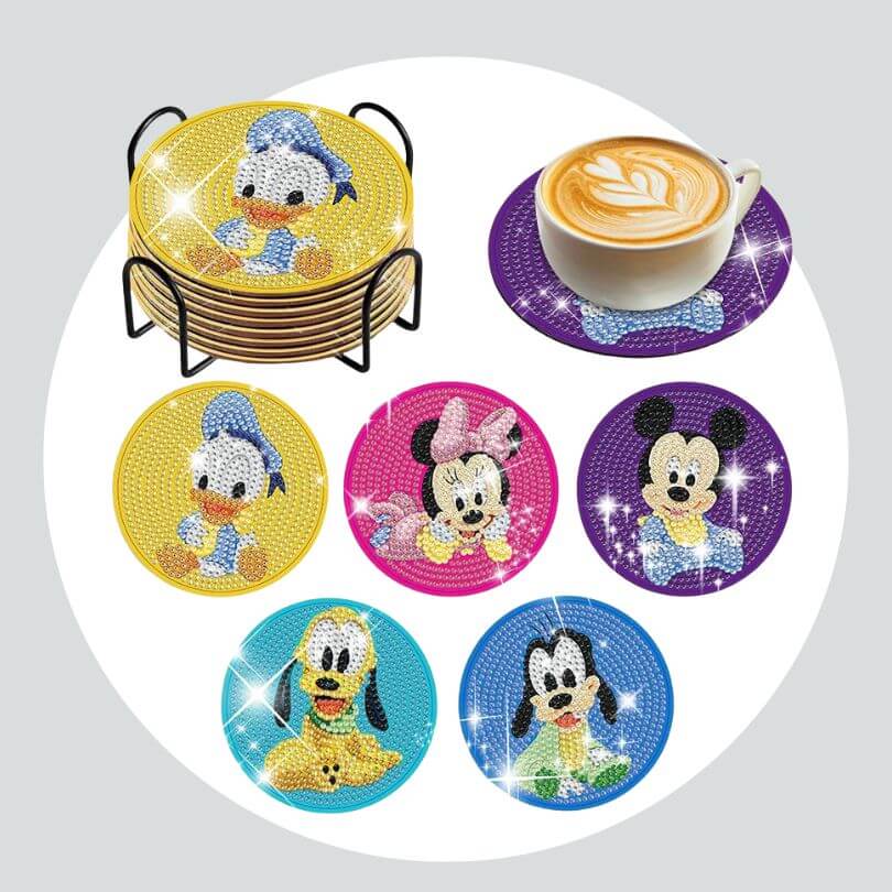 Pintura Terapêutica com Diamantes - Porta Copos (5 Unidades) - Mickey Neném