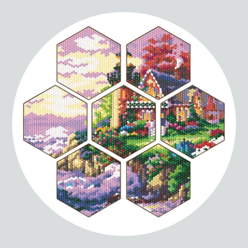 Pintura Terapêutica com Diamantes - Porta Copos Hexagonais (7 Unidades) - Casa na Montanha