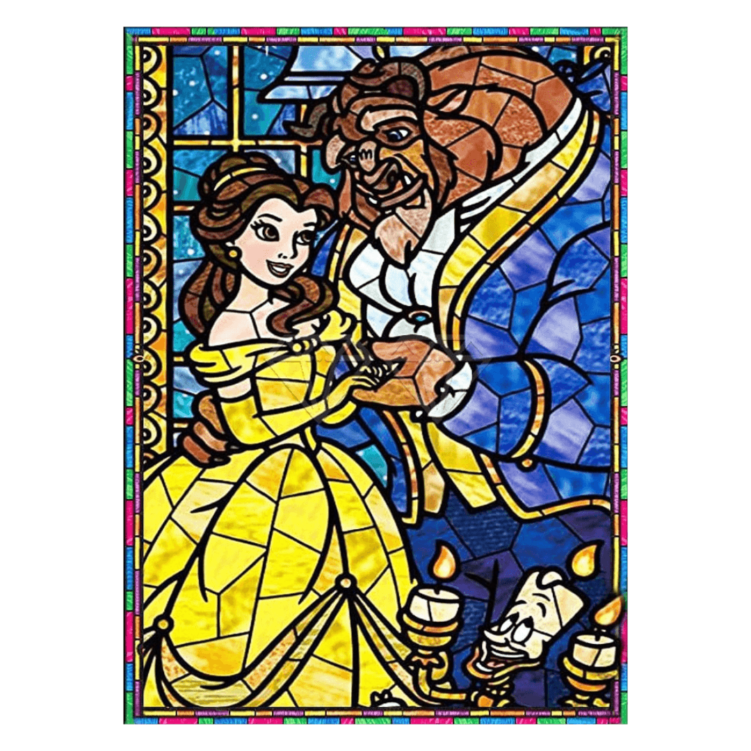 Pintura Terapêutica com Diamantes - Bela e a Fera- Tela 100% Preenchida - Numecora