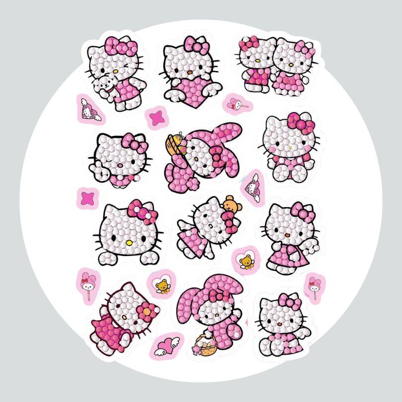 Pintura Terapêutica com Diamantes - Stickers 12Un - Diamante Redondo - Hello Kitty Rosa