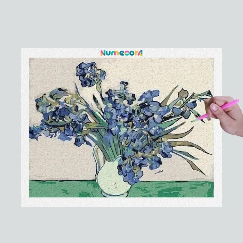 Pintura Terapêutica com Diamantes -Os Lírios - Van Gogh - Tela 100% Preenchida