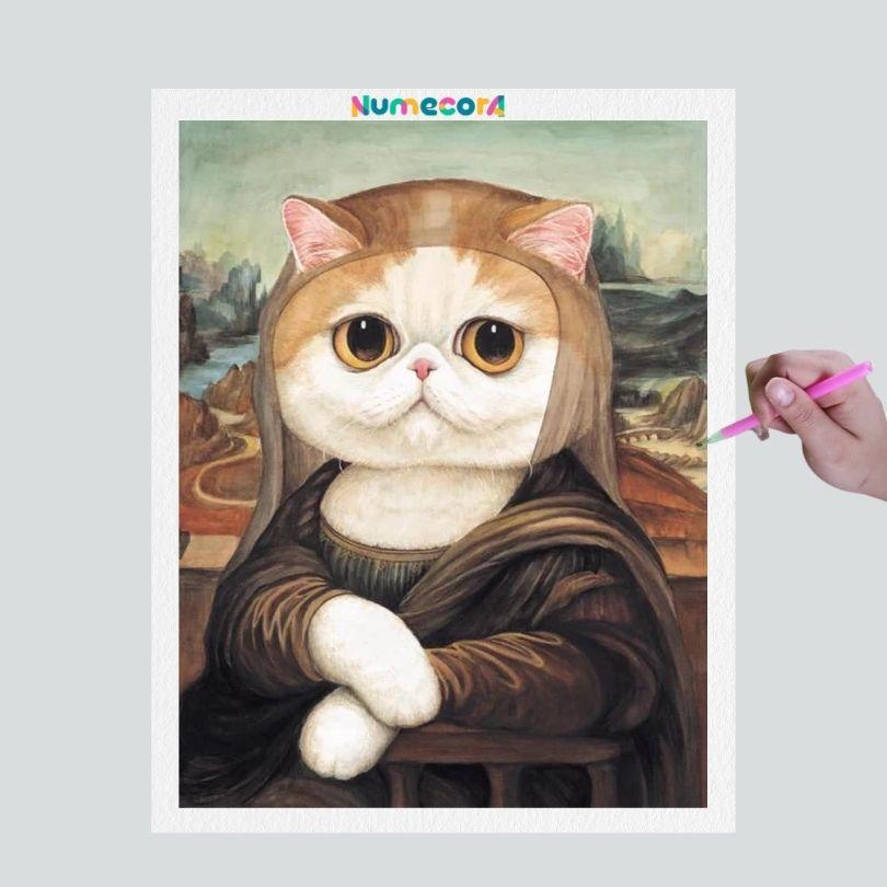 Pintura Terapêutica com Diamantes - Gatinhos Artisticos - Monalisa - Tela 100% Preenchida