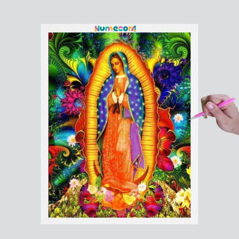 Pintura Terapêutica com Diamantes - Nossa Senhora de Guadalupe - Tela 100% Preenchida
