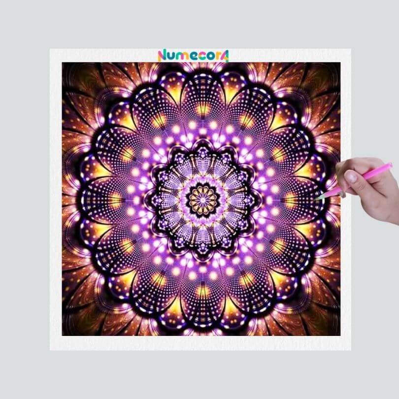 Pintura Terapêutica com Diamantes - Mandala Lilás