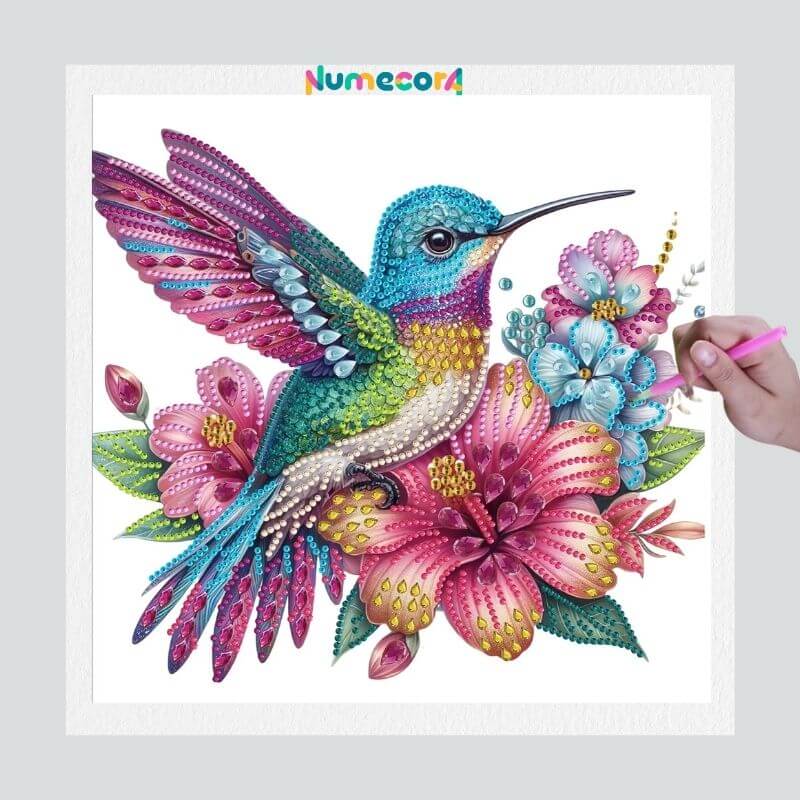 Pintura Terapêutica com Diamantes -Beija Flor - Diamante Especial - Tela 100% Preenchida