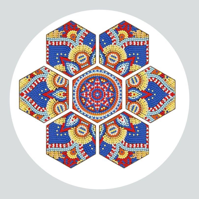 Pintura Terapêutica com Diamantes - Porta Copos Hexagonais (7 Unidades) - Mandala