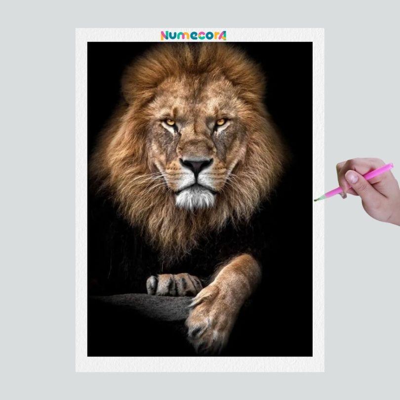 Pintura Terapêutica com Diamantes - Leão Imponente - Tela 100% Preenchida