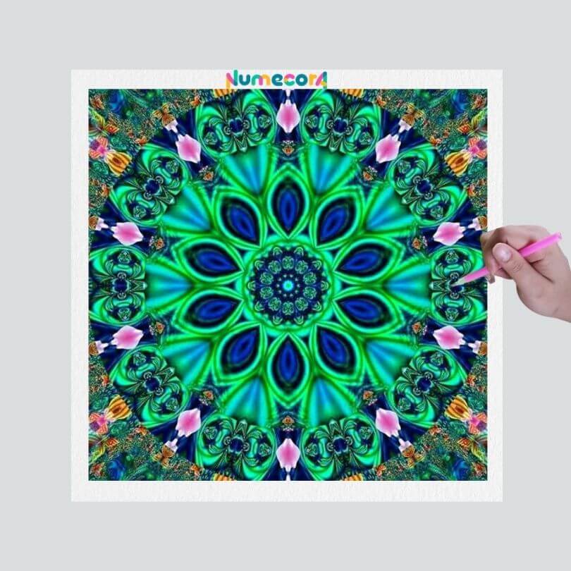 Pintura Terapêutica com Diamantes - Mandala Verde