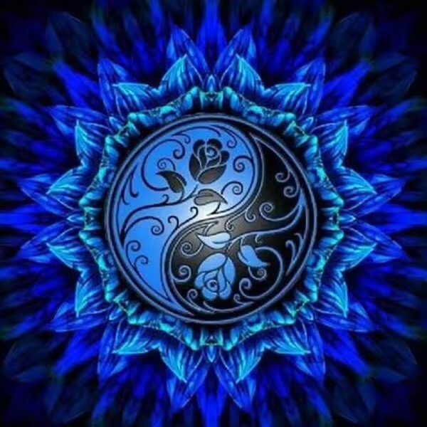 Pintura Terapêutica com Diamantes - Mandala Yin Yang Azul
