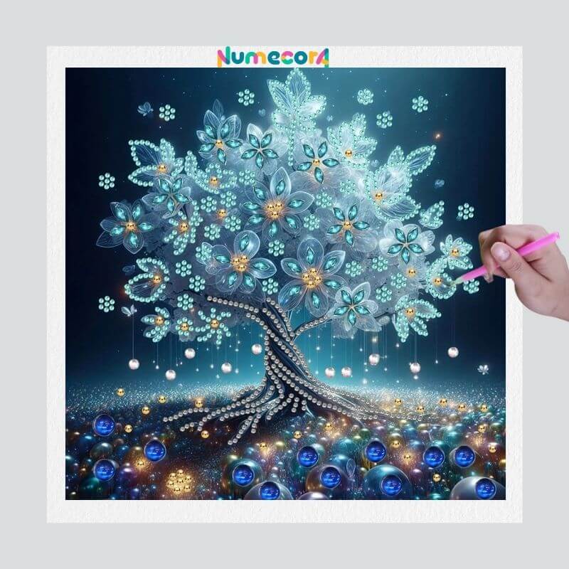 Pintura Terapêutica com Diamantes - Árvore Brilhante - Diamante Especial - Tela 100% Preenchida