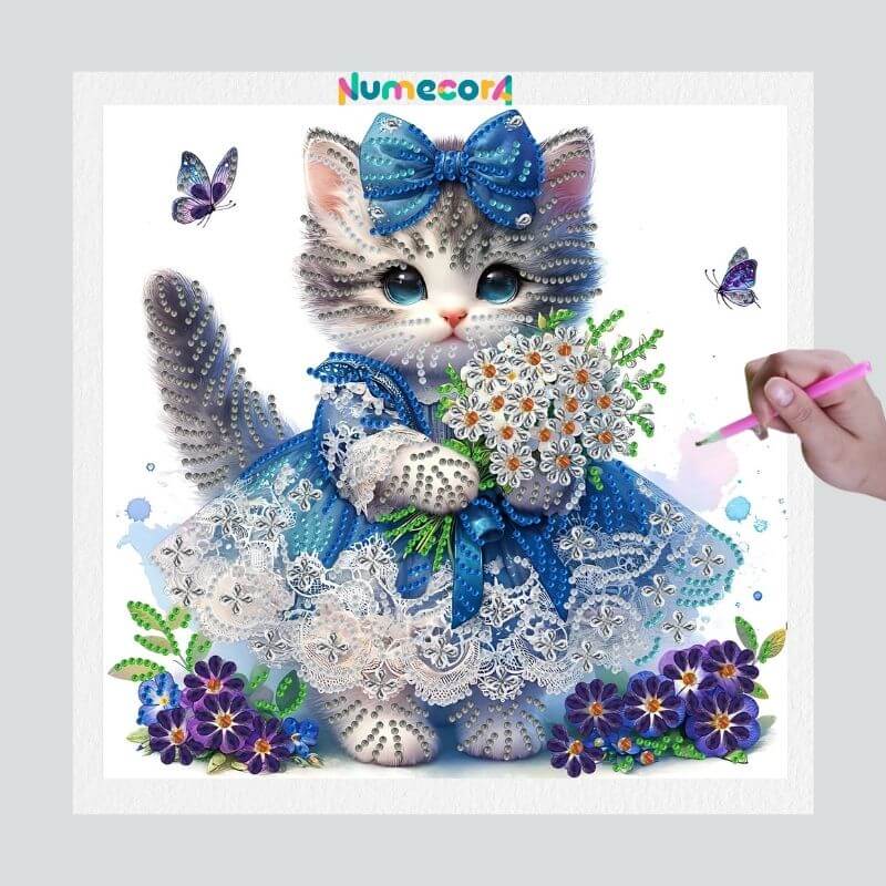 Pintura Terapêutica com Diamantes - Gatinho - Diamante Especial - Tela 100% Preenchida