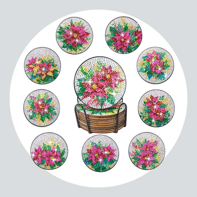Pintura Terapêutica com Diamantes - Porta Copos (10 Unidades) - Flores
