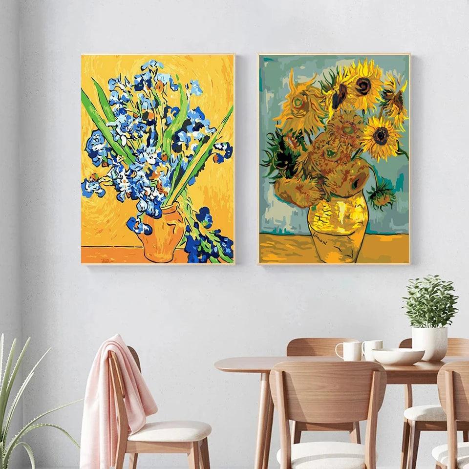 Pintura Terapêutica com Diamantes - Os Girassóis - Van Gogh - Tela 100% Preenchida