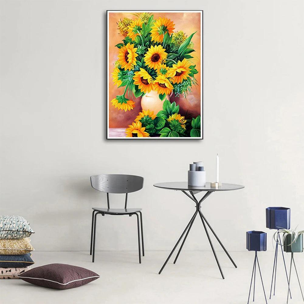 Pintura Terapêutica com Diamantes - Girassol - Tela 100% Preenchida
