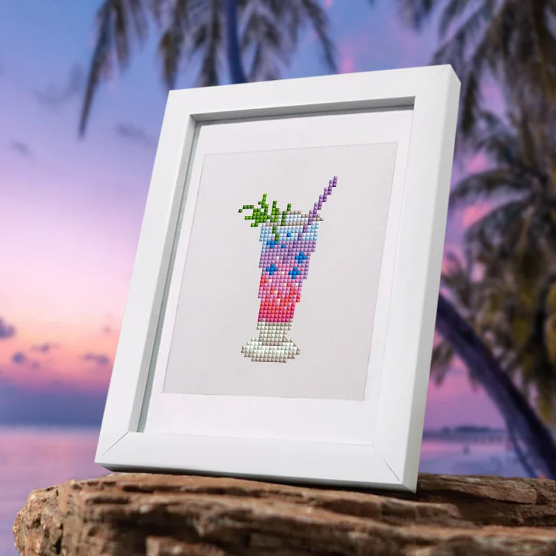 Mini Telas - Conjunto com 12 pcs - Kit Pintura Terapêutica com Diamantes - Pinturinhas Drinks