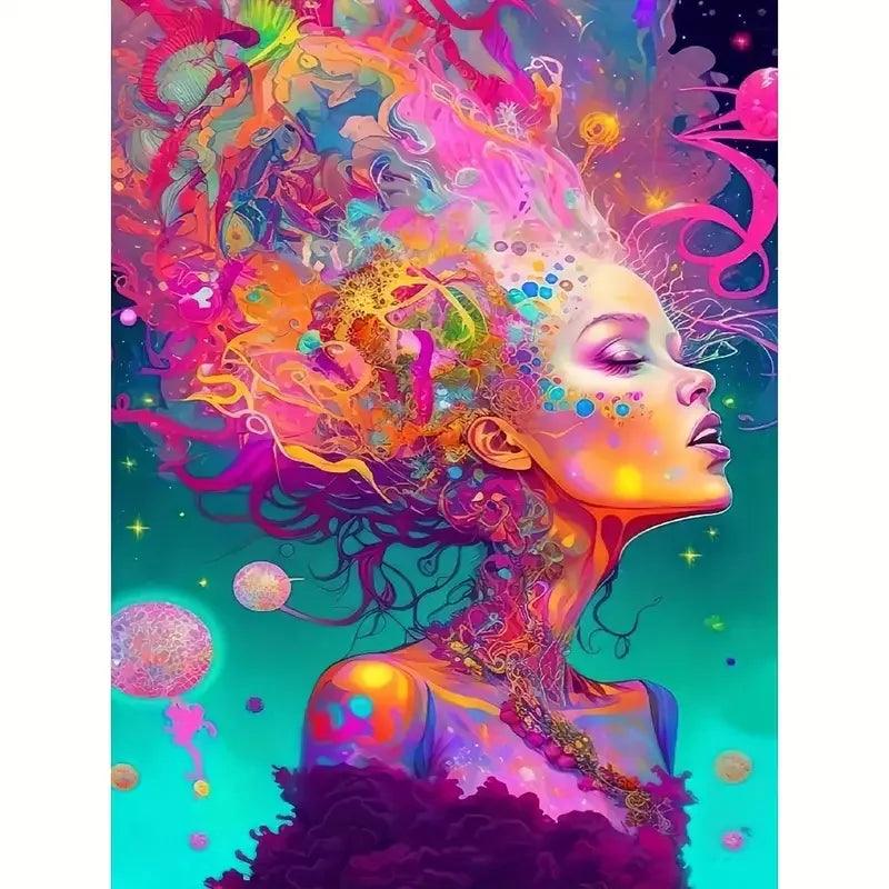 Pintura Terapêutica com Diamantes - Mulher Artística - Tela 100% Preenchida