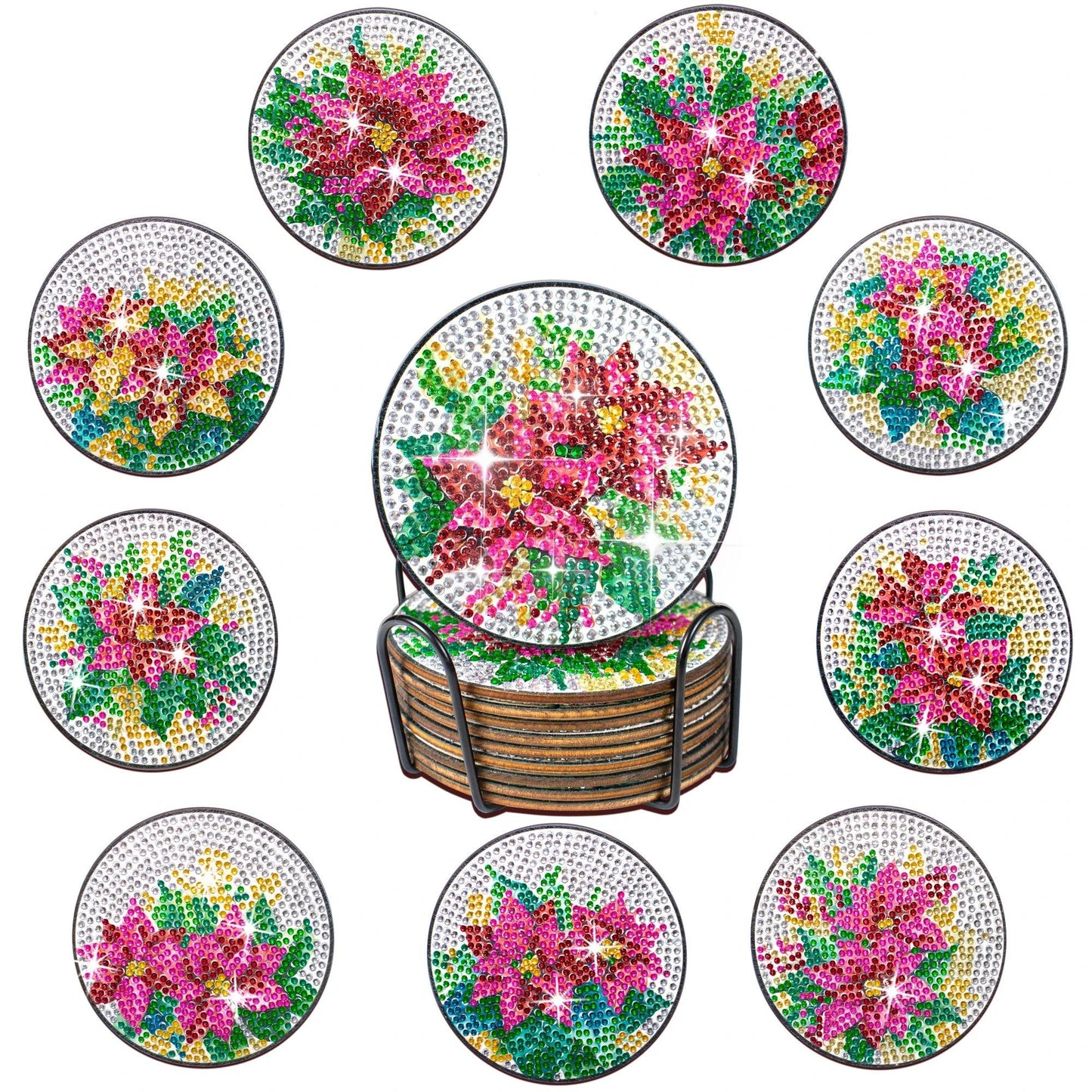 Pintura Terapêutica com Diamantes - Porta Copos Florido - Numecora