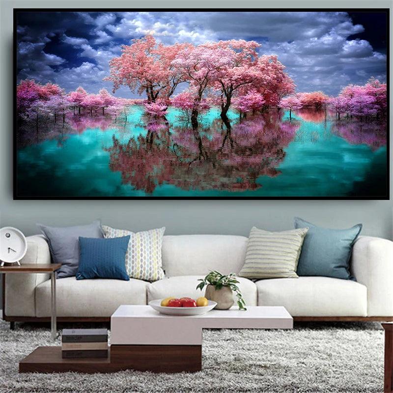 Pintura Terapêutica com Diamantes - Árvore colorida - Tela 100% Preenchida