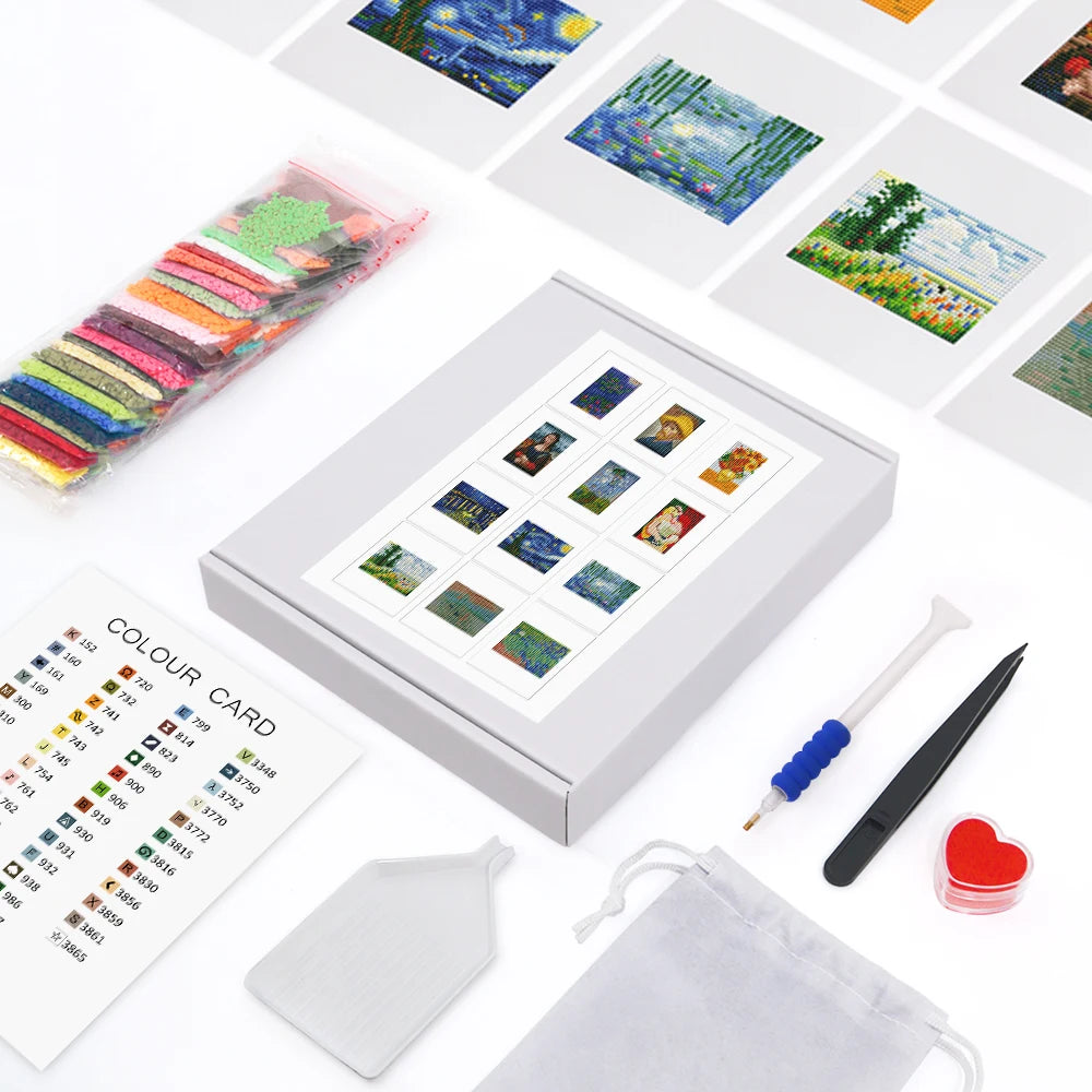 Mini Telas - Conjunto com 12 pcs - Kit Pintura Terapêutica com Diamantes - Pinturinhas Obras de Arte