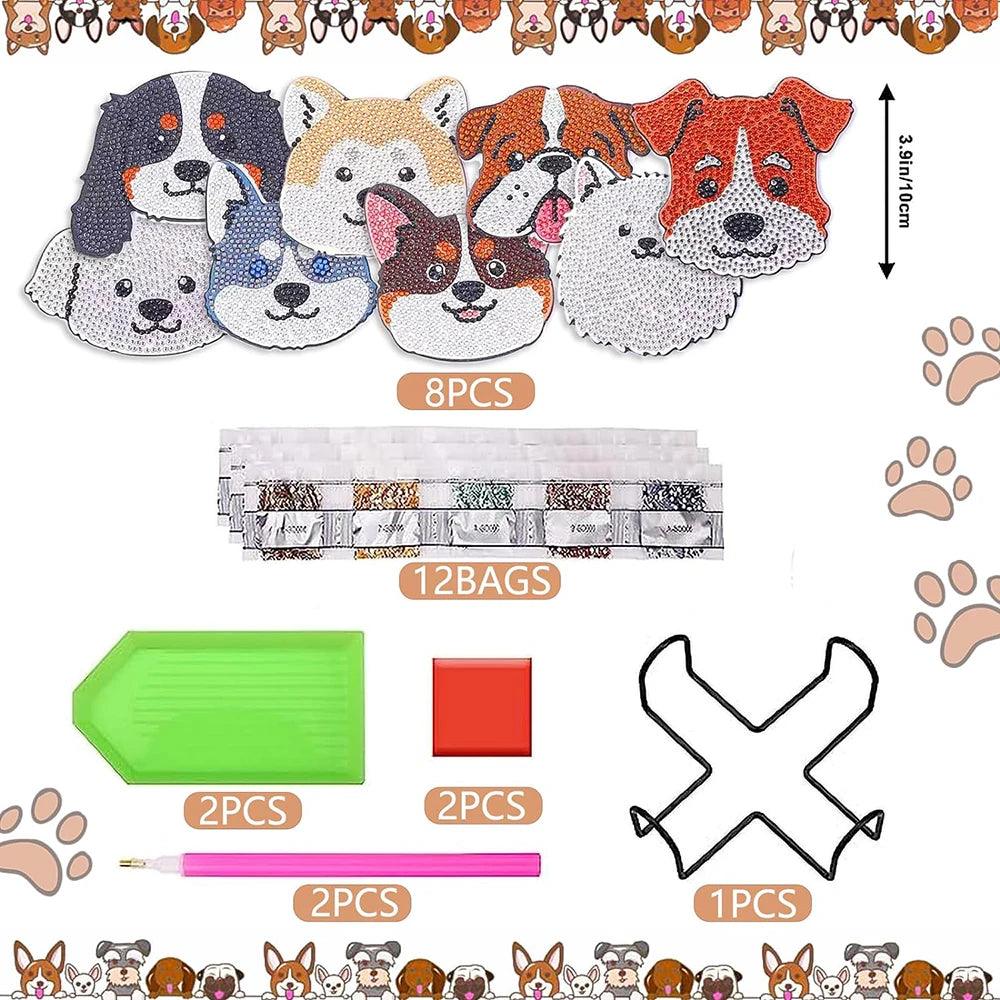 Pintura Terapêutica com Diamantes - Porta Copos (8 Unidades) - Dogs Fofinhos