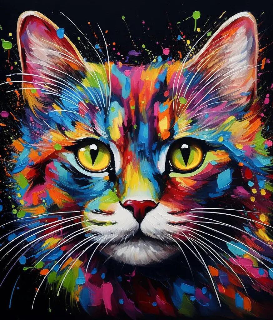 Pintura Terapêutica com Diamantes - Gato Artístico - Tela 100% Preenchida