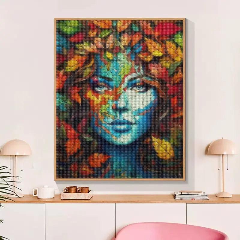 Pintura Terapêutica com Diamantes - Mulher Outono - Tela 100% Preenchida