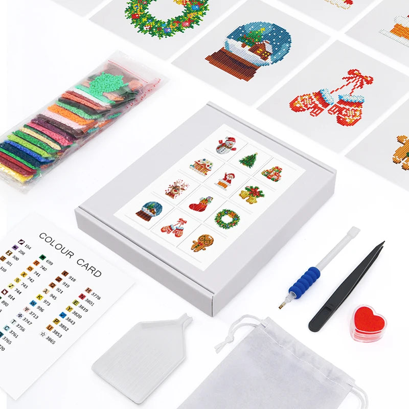 Mini Telas - Conjunto com 12 pcs - Kit Pintura Terapêutica com Diamantes - Pinturinhas Natal