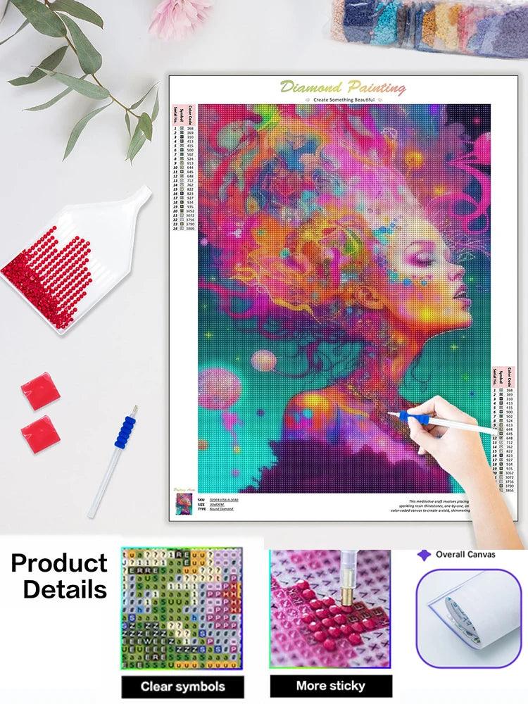 Pintura Terapêutica com Diamantes - Mulher Artística - Tela 100% Preenchida
