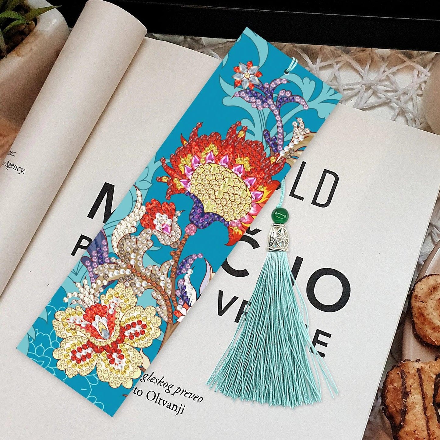 Marcador de Páginas 2Un - Diamante Redondo - Pintura Terapêutica com Diamantes - Flores Azul