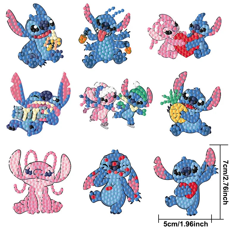 Pintura Terapêutica com Diamantes - Stickers 9Un - Diamante Redondo - Stitch e Namorada