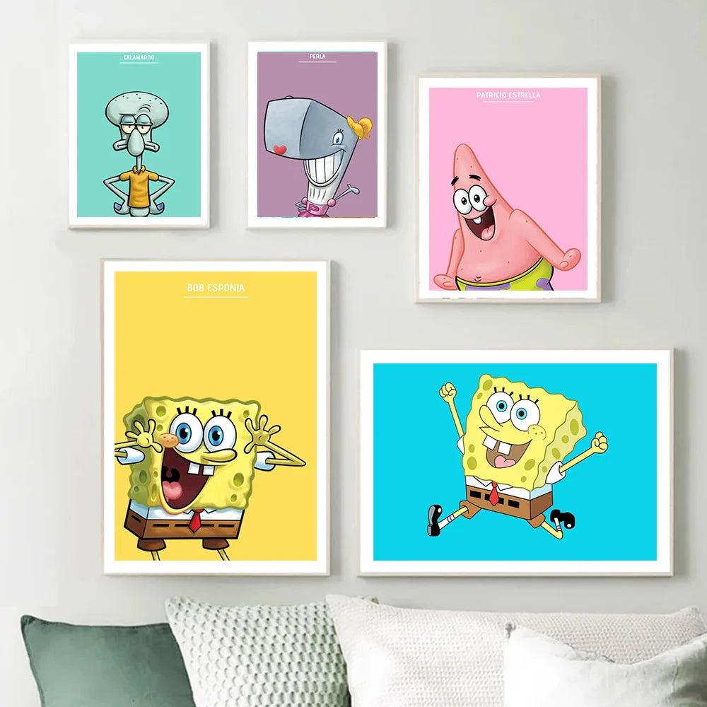 Pintura Terapêutica com Diamantes - Turma do Bob Esponja - Tela 100% Preenchida - Diamante Redondo