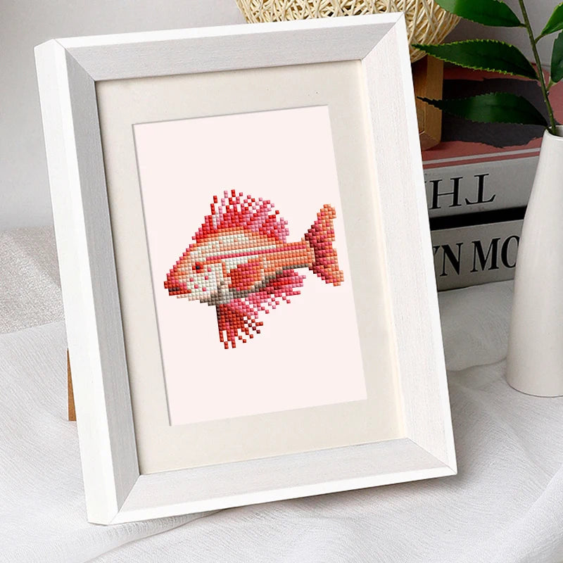 Mini Telas - Conjunto com 12 pcs - Kit Pintura Terapêutica com Diamantes - Pinturinhas Animais Marinhos