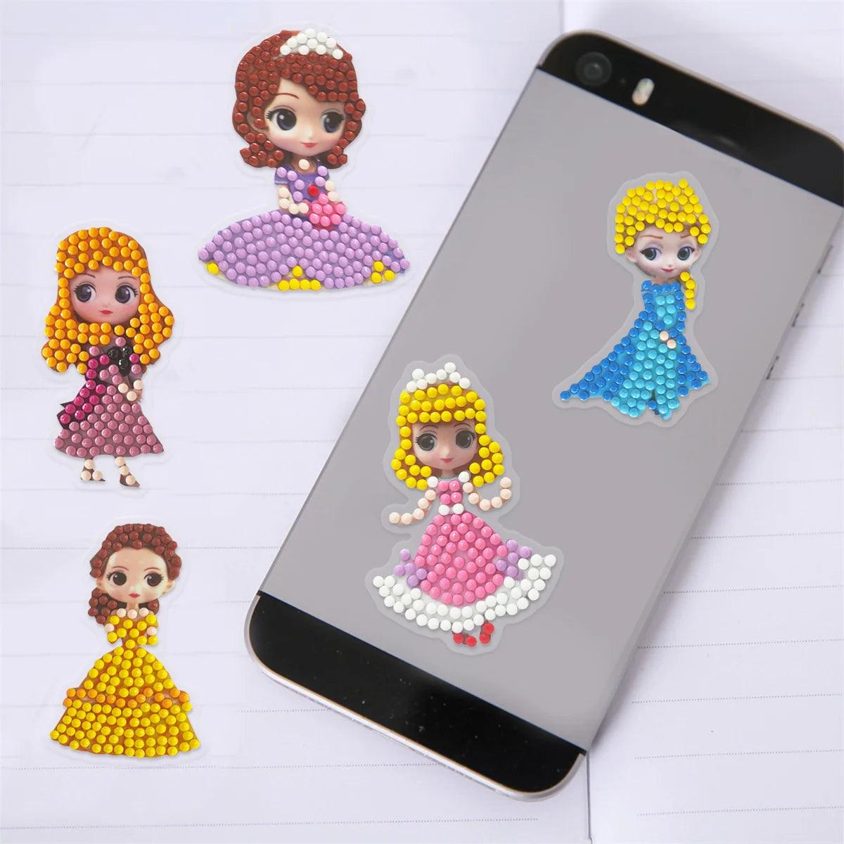 Pintura Terapêutica com Diamantes - Stickers 12Un - Diamante Redondo - Princesas