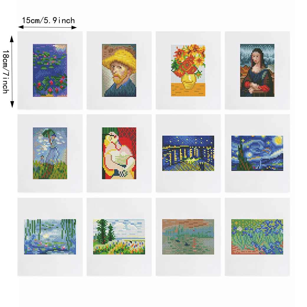 Mini Telas - Conjunto com 12 pcs - Kit Pintura Terapêutica com Diamantes - Pinturinhas Obras de Arte