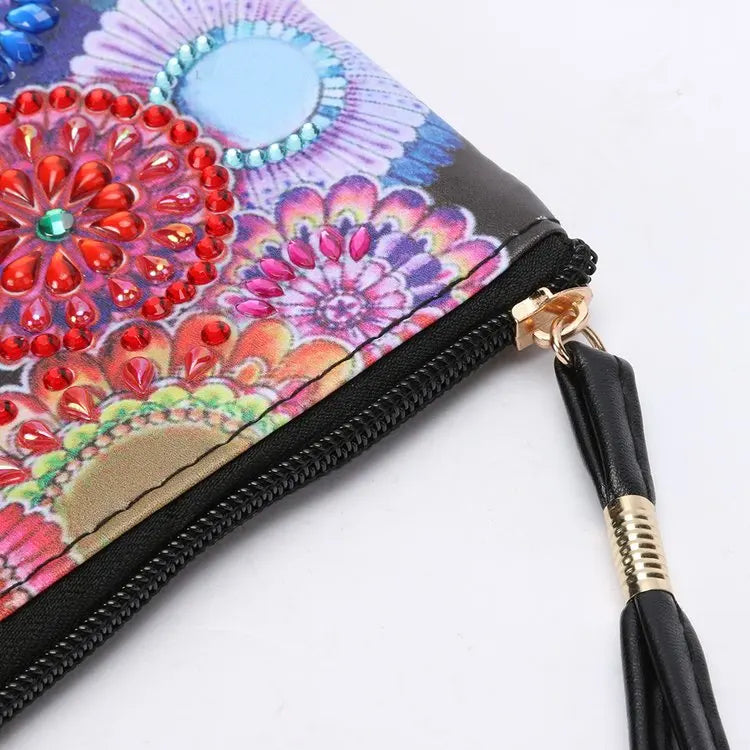Pintura Terapêutica com Diamantes - Bolsa Floral Brilhante - Tela 100% Preenchida