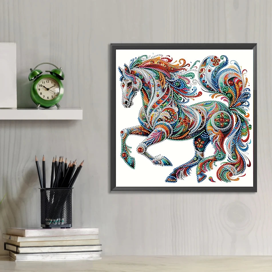 Pintura Terapêutica com Diamantes - Cavalo - Diamante Especial - Tela 100% Preenchida