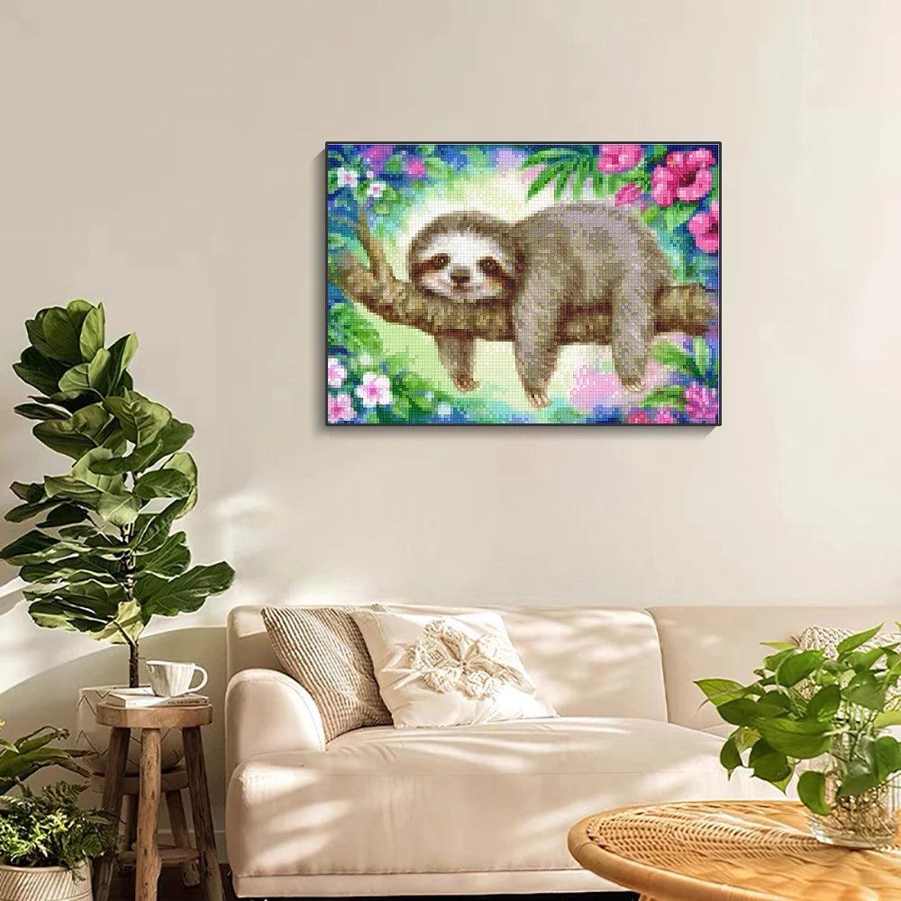 Pintura Terapêutica com Diamantes - Preguiça - Tela 100% Preenchida