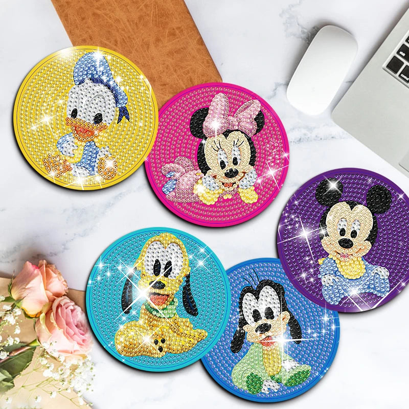 Pintura Terapêutica com Diamantes - Porta Copos (5 Unidades) - Mickey Neném