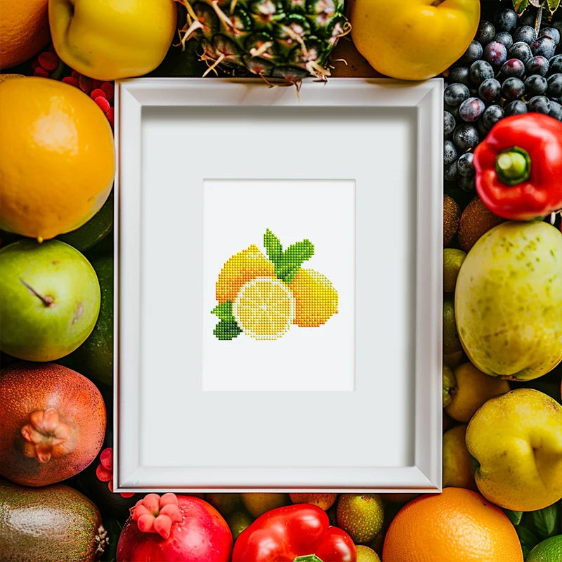 Mini Telas - Conjunto com 12 pcs - Kit Pintura Terapêutica com Diamantes - Pinturinhas Frutas