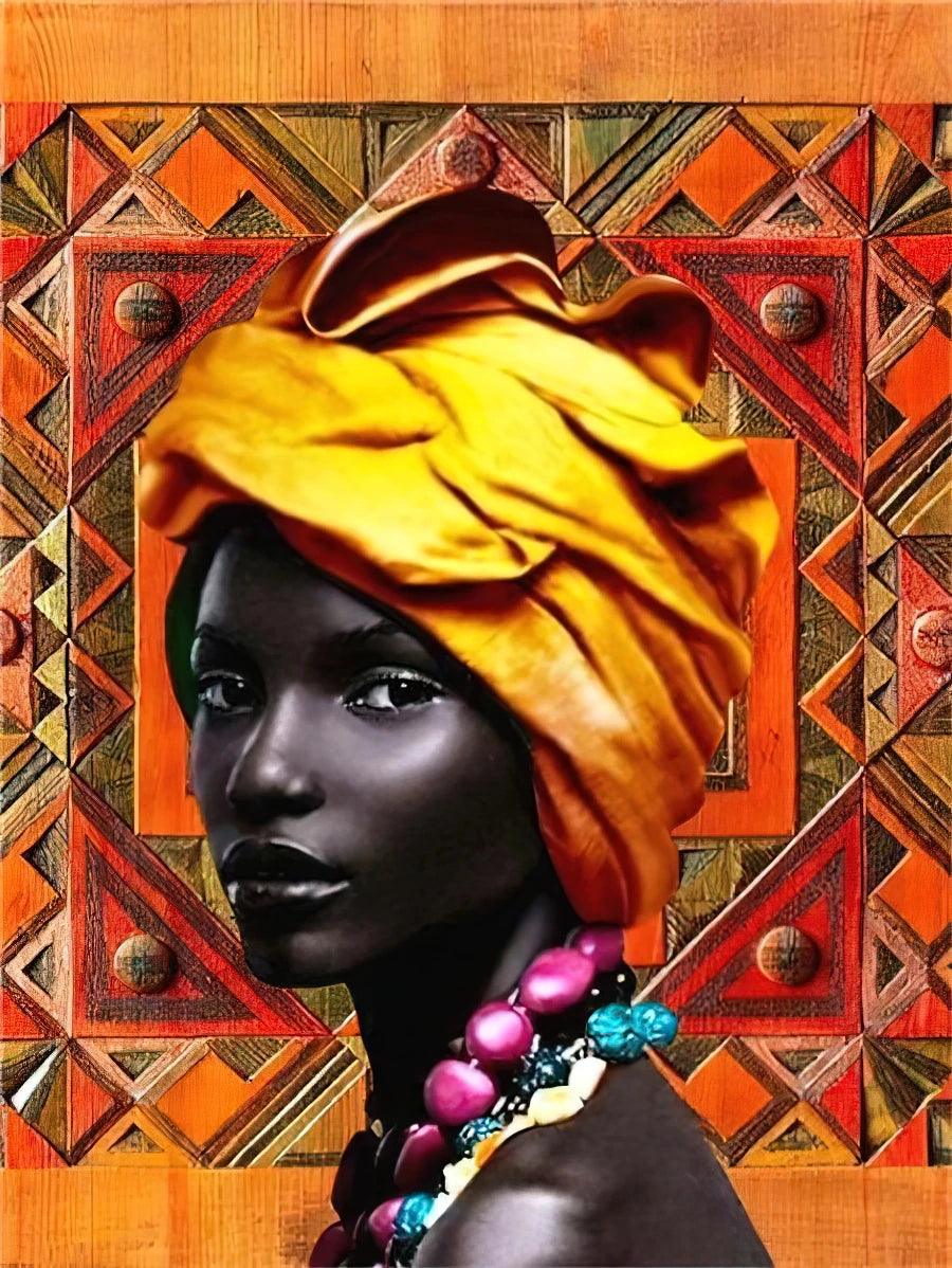 Pintura Terapêutica com Diamantes - Beleza Africana Olhar - Tela 100% Preenchida - Numecora