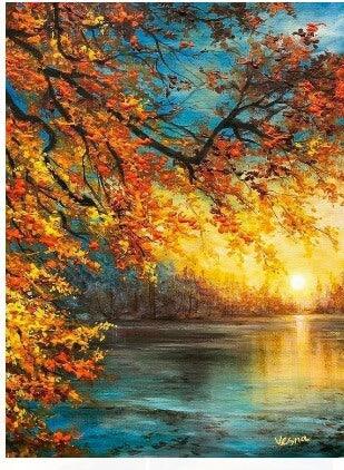 Pintura Terapêutica com Diamantes - Por do Sol Dourado - Tela 100% Preenchida