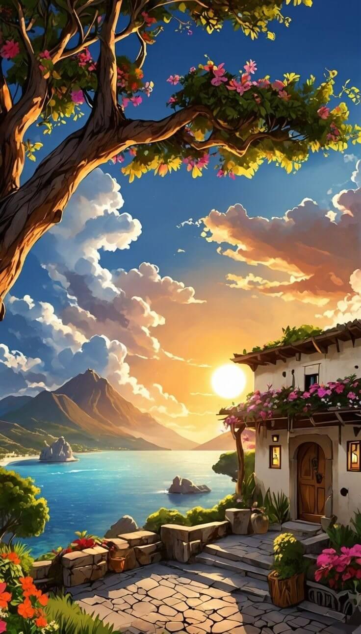 Pintura Terapêutica com Diamantes - Por do Sol Romântico - Tela 100% Preenchida